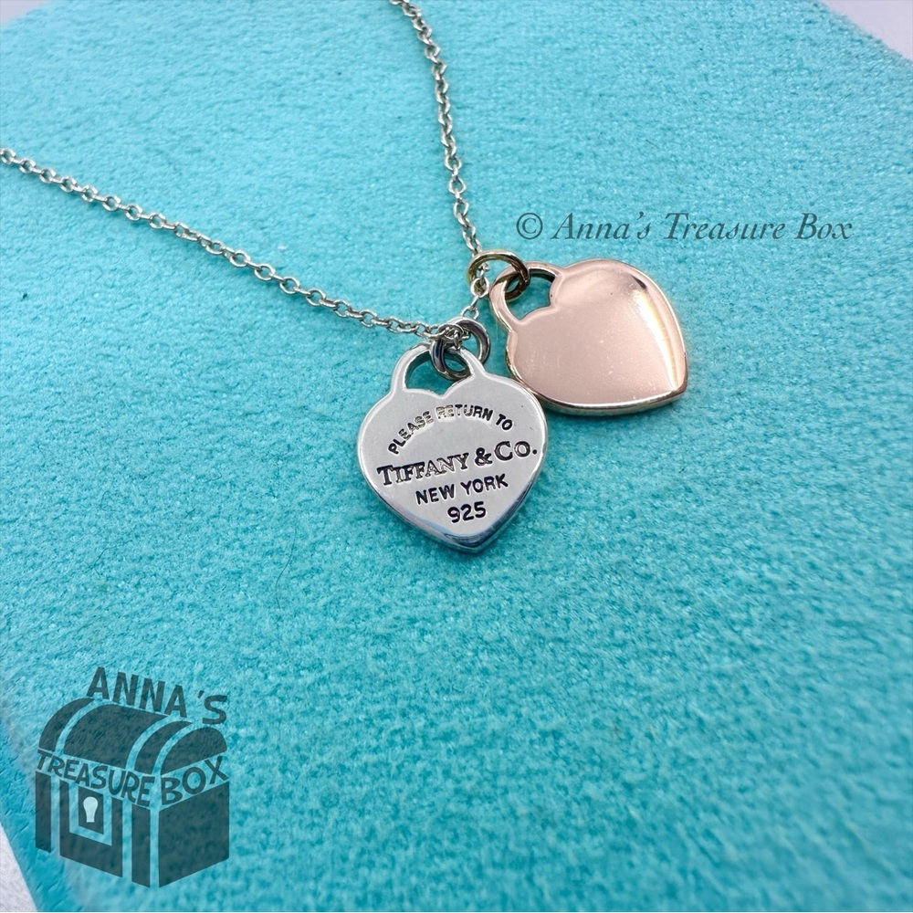 Return To Tiffany & Co. Rubedo + 925 Silver Mini Hearts Charm 16" Necklace (pch)